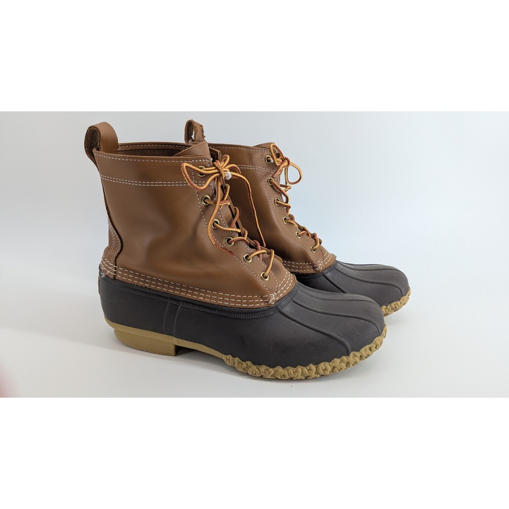 LL Bean Boots 8 Inch Duck Boots Brown Leather Waterproof Made in Maine Size 11 W